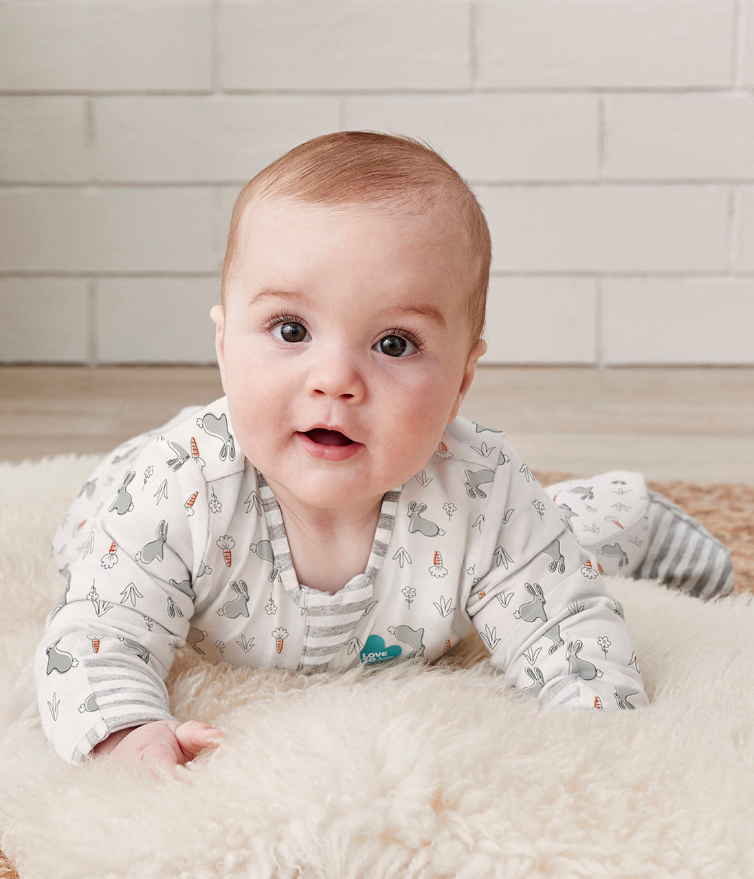 Enclosed Foot Romper Cotton White Bunny