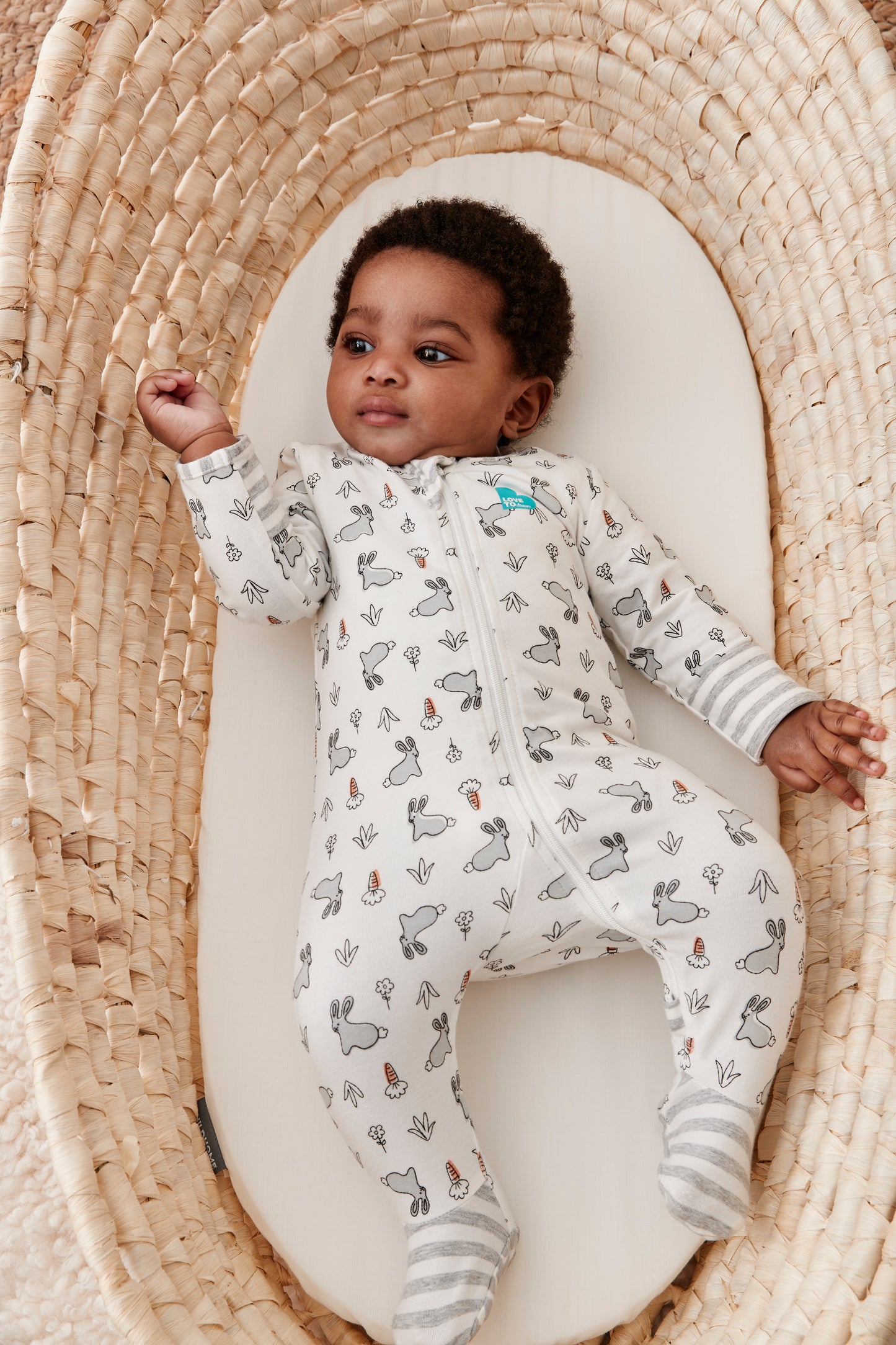 Enclosed Foot Romper Cotton White Bunny
