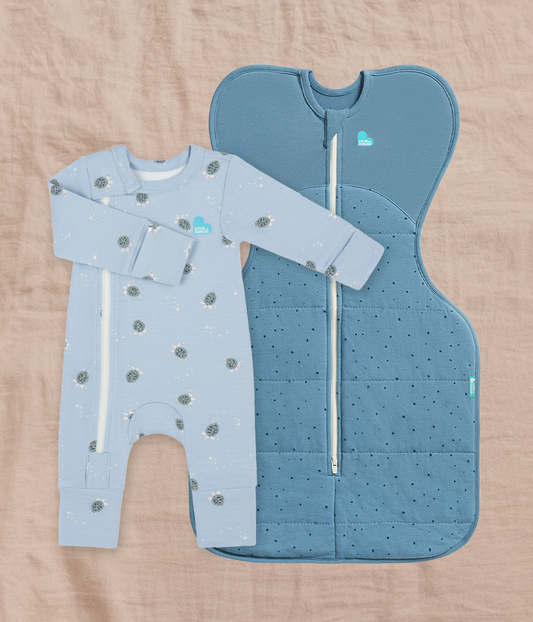 Swaddle Up & Romper Bundle | 2.5 TOG | Storm Blue Pebbles | Blue Turtally