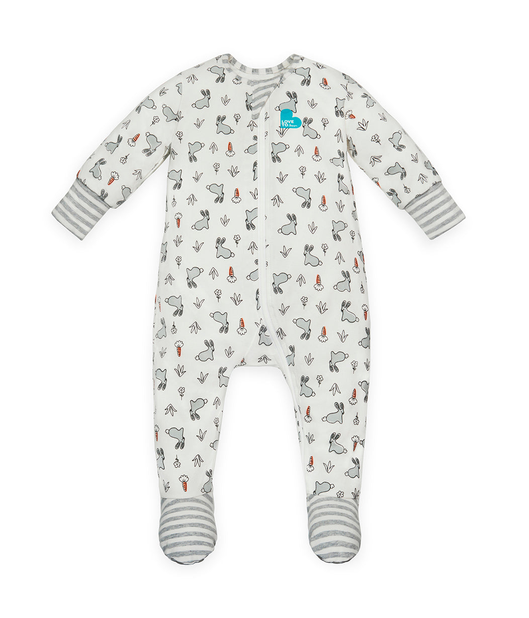 Enclosed Foot Romper Cotton White Bunny