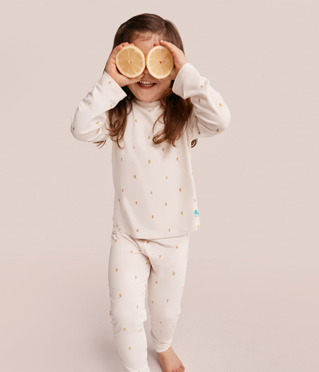 Kids Pyjama Set Long Sleeve Viscose from Bamboo Cream Lemons