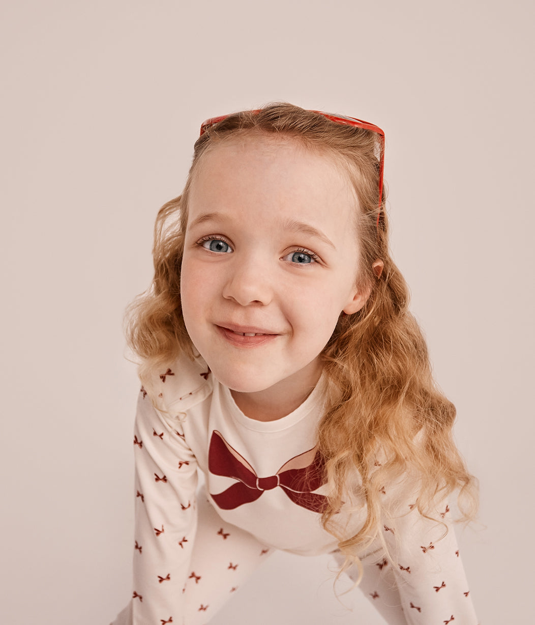 Kids Pyjama Set Long Sleeve Viscose from Bamboo Cream Bows
