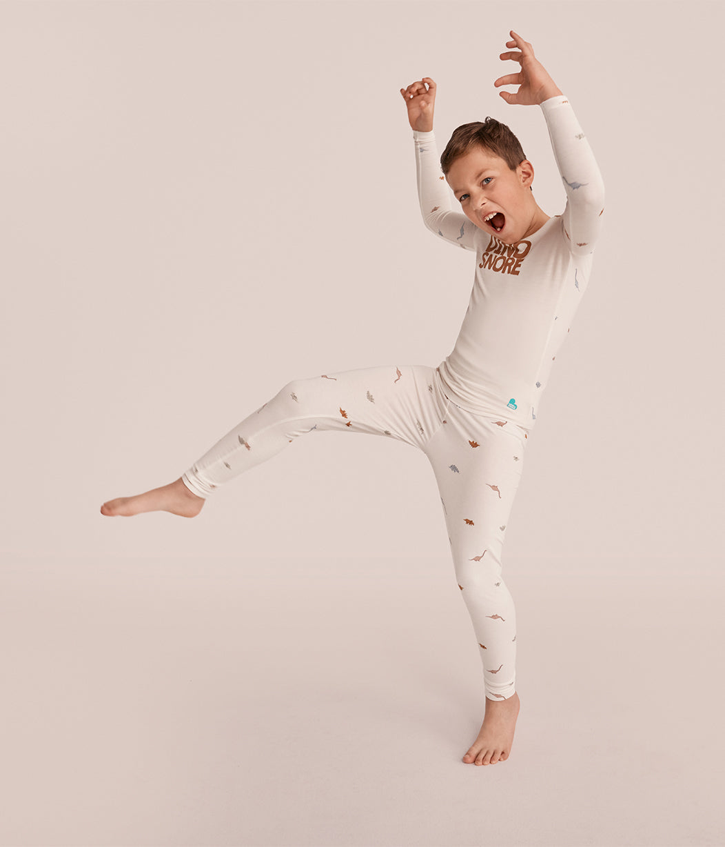 Kids Pyjama Set Long Sleeve Viscose from Bamboo Cream Dino Snore