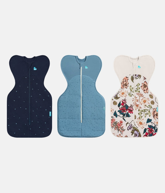 Swaddle Up Starter Bundle | 1.5 | 2.5 TOG | Navy Twinkle Embroidery | Storm Blue Pebbles | Cream Wandering Folk