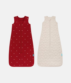 Sleep Bag Bundle | 1.5 | 2.5 TOG | Maroon Hearts Embroidery | Oatmeal Starturn Quilted
