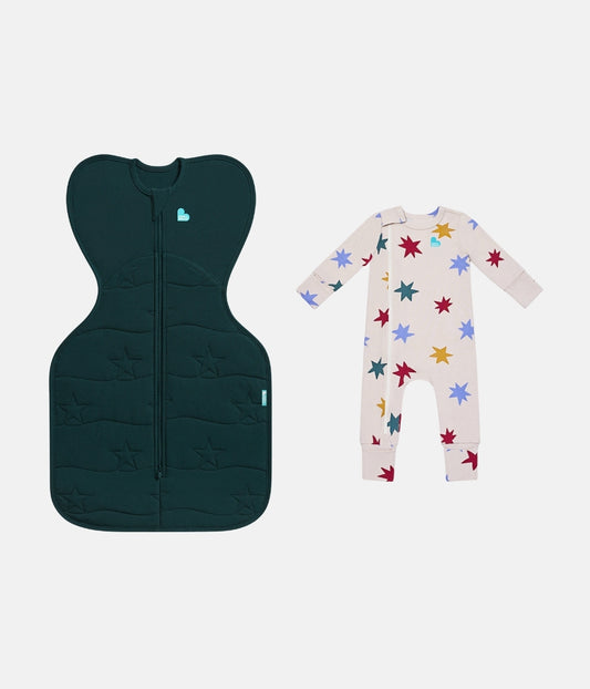 Swaddle Up & Babygrow Bundle | 3.5 TOG | Forest Star | Tan Party Pop