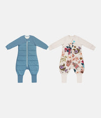 Footed Sleep Bag 2 Piece Bundle | 2.5 TOG | Storm Blue Pebbles | Cream Wandering Folk