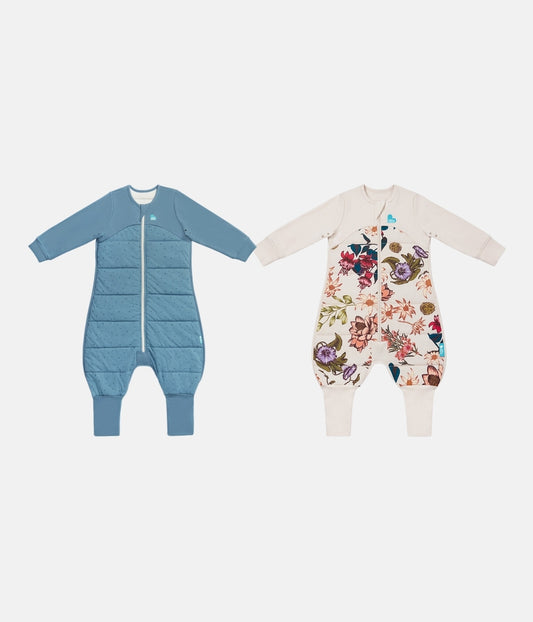 Footed Sleep Bag 2 Piece Bundle | 2.5 TOG | Storm Blue Pebbles | Cream Wandering Folk