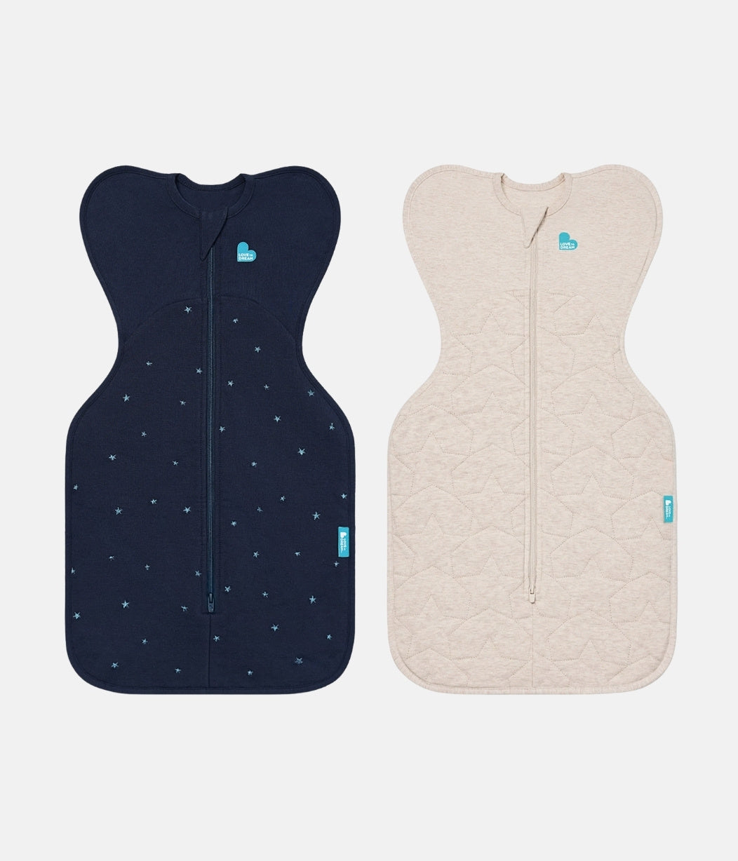 Swaddle Up Starter Bundle | 1.5 | 2.5 TOG | Navy Twinkle Embroidery | Oatmeal Starturn Quilted