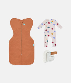 Swaddle Up, Babygrow & Sleep Machine Bundle | 2.5 TOG | Hazel Starturn | Tan Party Pop