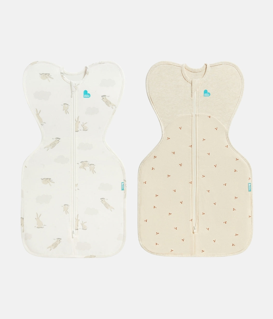Swaddle Up Starter Bundle | 1.0 | 1.5 TOG | White Cloud Bunnies | Oatmeal Twigs