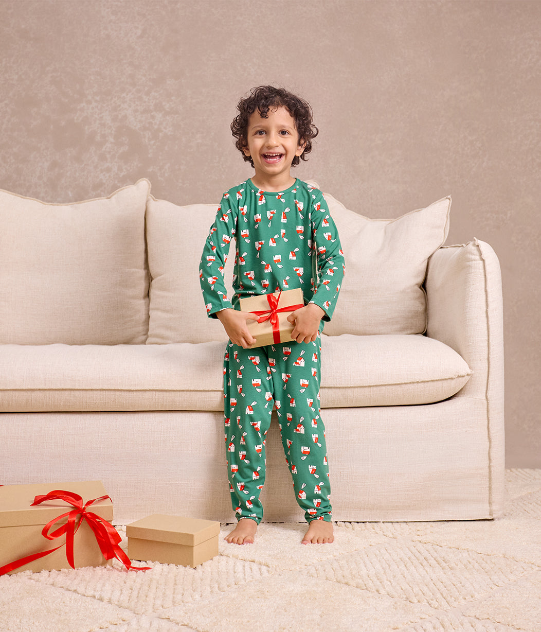 Kids Pyjama Set Long Sleeve Viscose from Bamboo Green Home Sweet Home