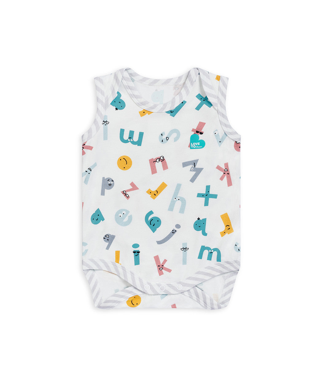 Bodysuit Sleeveless Alphabet Soup White