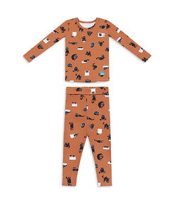 Kids Pyjama Set Long Sleeve Viscose from Bamboo Hazel Black Cat Moods