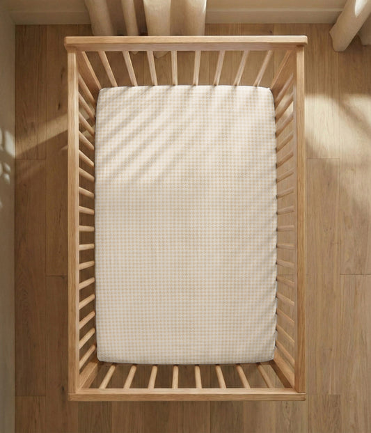 HushDry™ 2-in-1 Waterproof Fitted Cot Bed Sheet Viscose from Bamboo Tan Houndstooth