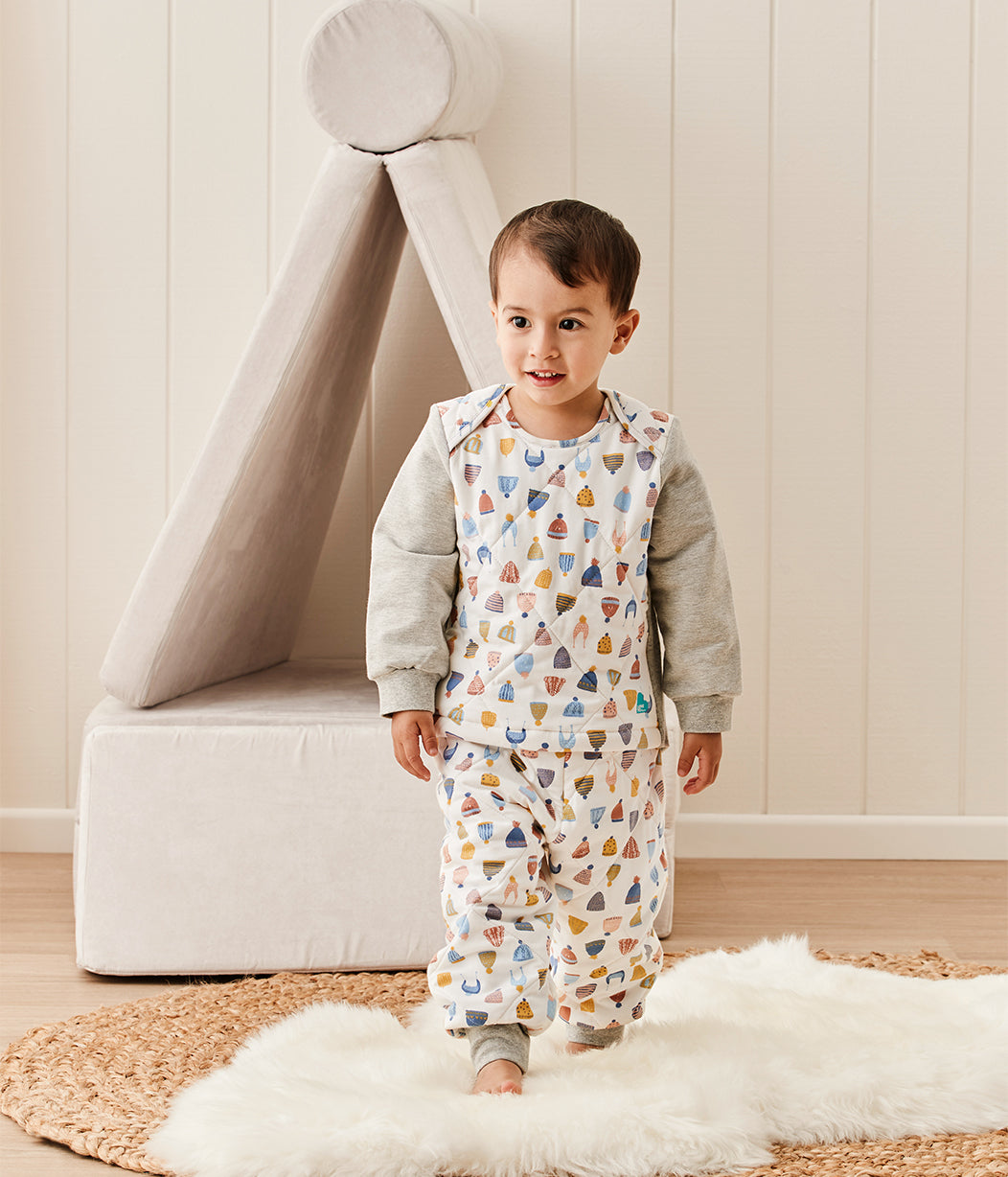 Two-Piece Sleep Suit Warm Happy Hats Print White