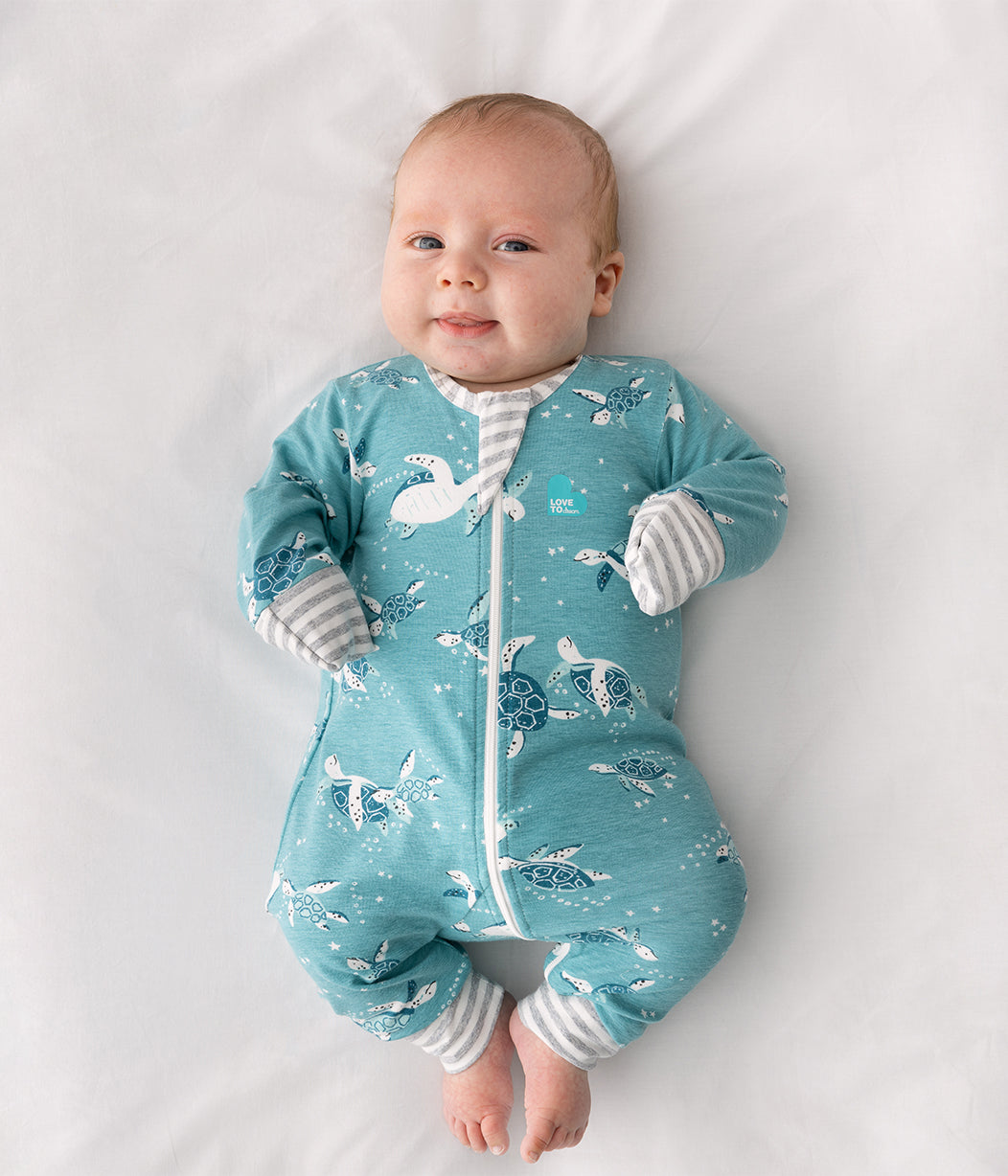 Footless Romper Blue Turtles Cotton