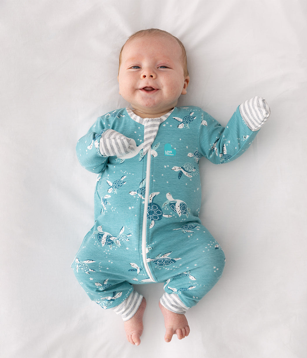 Footless Romper Blue Turtles Cotton