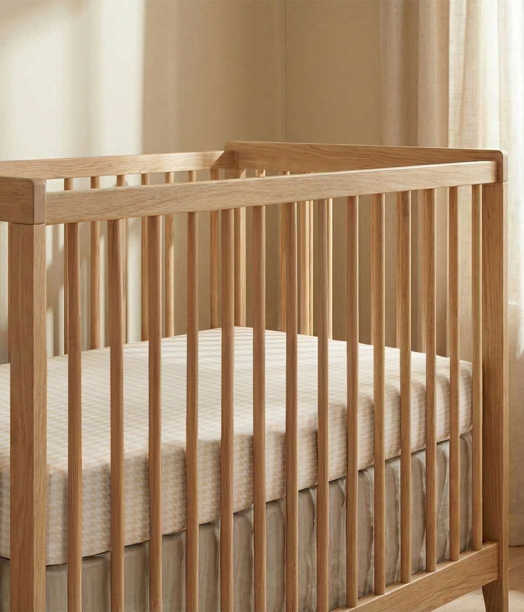 HushDry™ 2-in-1 Waterproof Fitted Cot Bed Sheet Viscose from Bamboo Tan Houndstooth