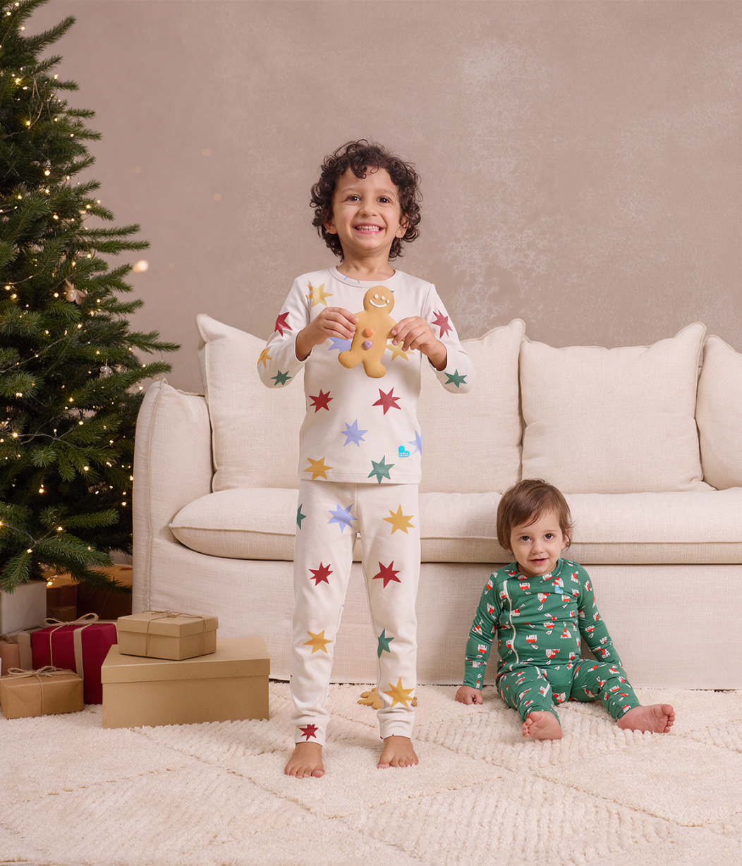 Kids Pyjama Set Long Sleeve Viscose from Bamboo Tan Party Pop
