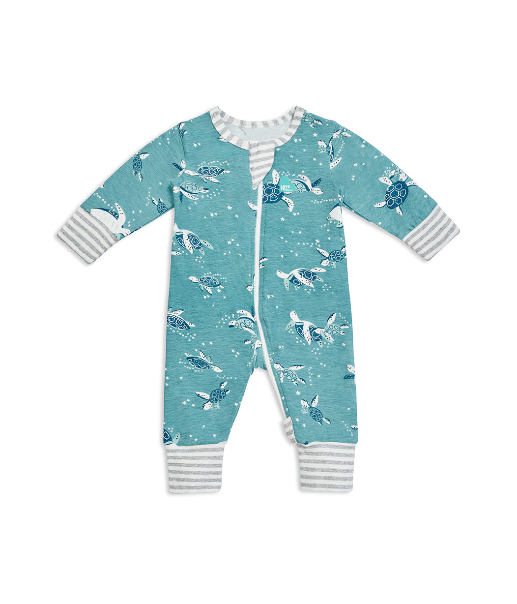 Footless Romper Blue Turtles Cotton