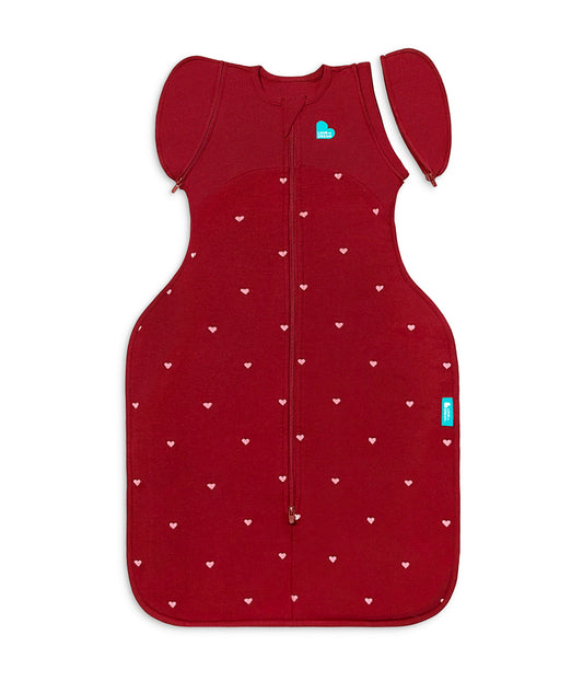 Swaddle Up™ 2-in-1 Transition Bag 1.5 TOG Cotton Fleece Maroon Hearts Embroidery