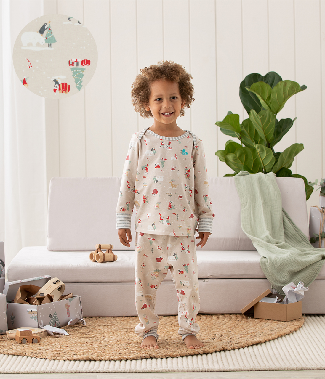 Long Sleeve Pyjamas Snow Party Beige