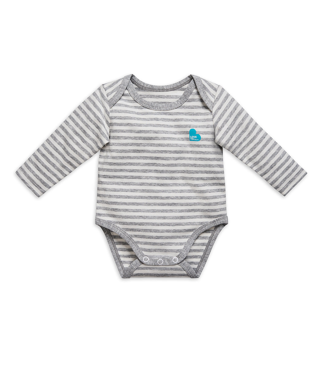 Bodysuit Long Sleeve Grey Stripe Cotton