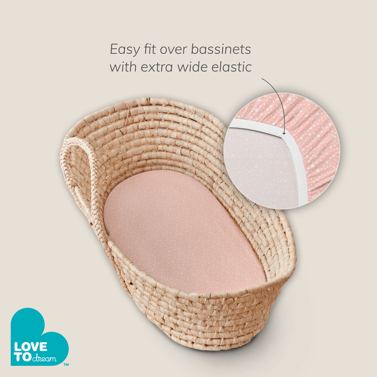 Fitted Bassinet Sheet Pink Love to Dream UK