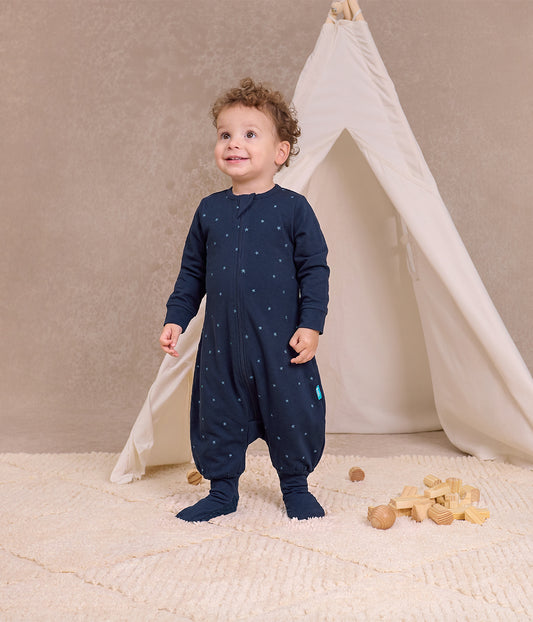 Sleep Suit Long Sleeve 1.5 TOG Cotton Fleece Navy Twinkle Embroidery