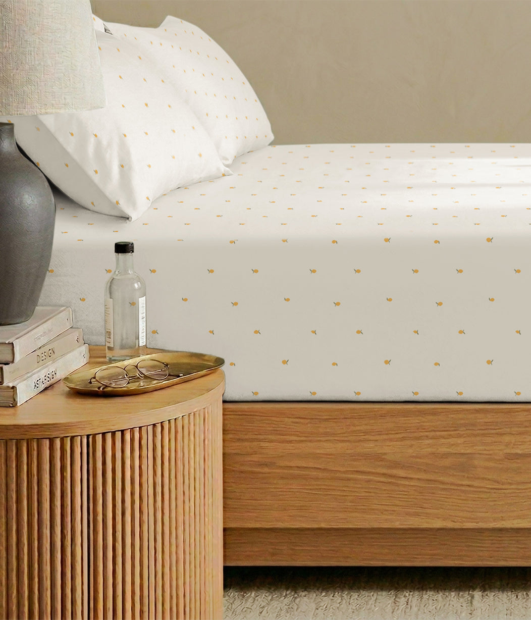HushDry™ 2-in-1 Waterproof Fitted Super King Sheet Viscose from Bamboo Cream Lemons