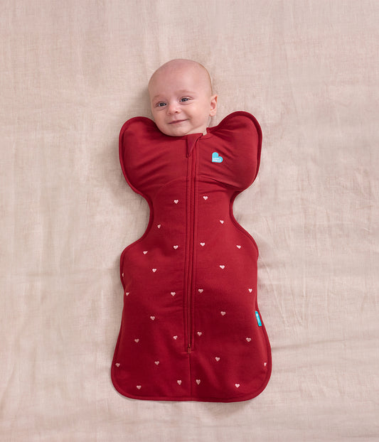 Swaddle Up™ 1.5 TOG Cotton Fleece Maroon Hearts Embroidery
