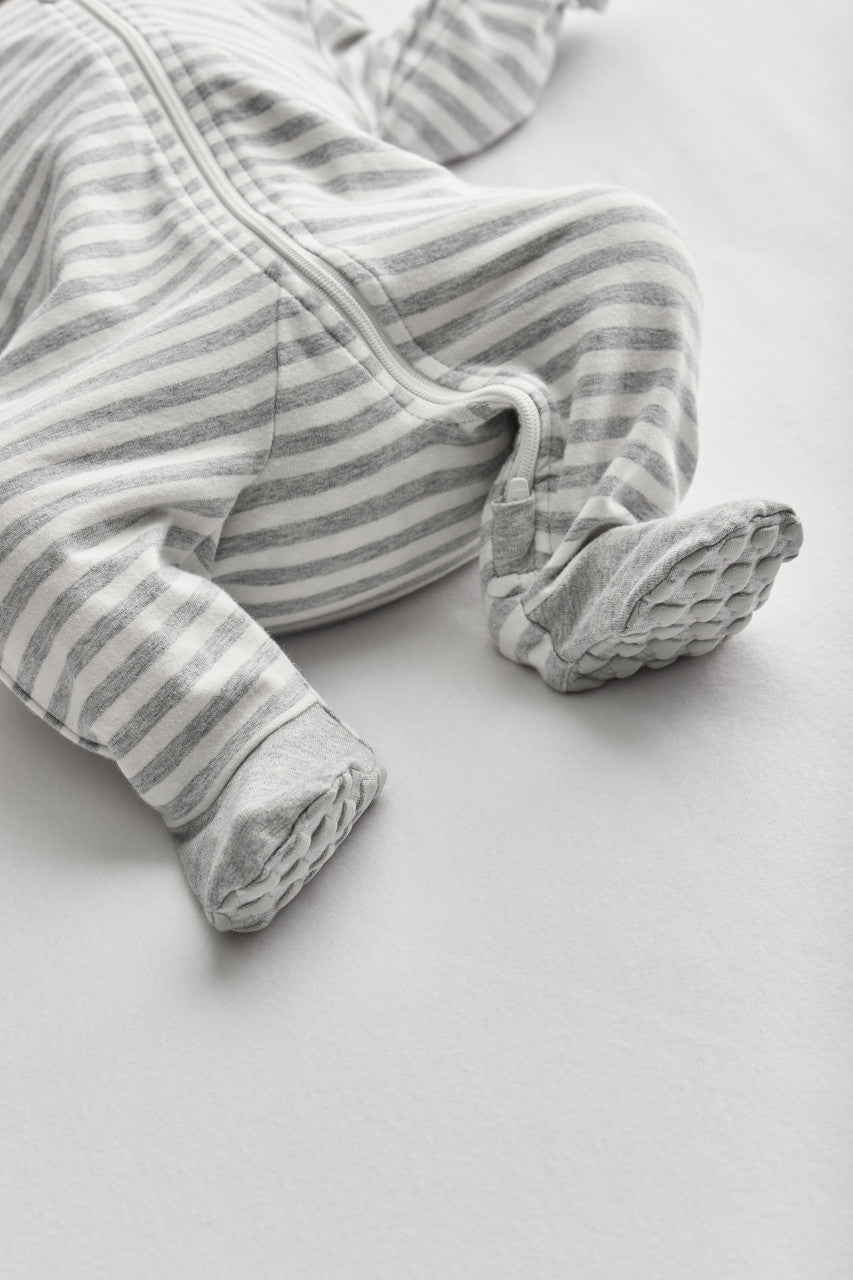 Enclosed Foot Romper Grey Stripe Cotton