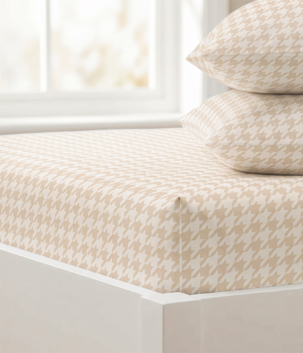 HushDry™ 2-in-1 Waterproof Fitted Single Sheet Viscose from Bamboo Tan Houndstooth