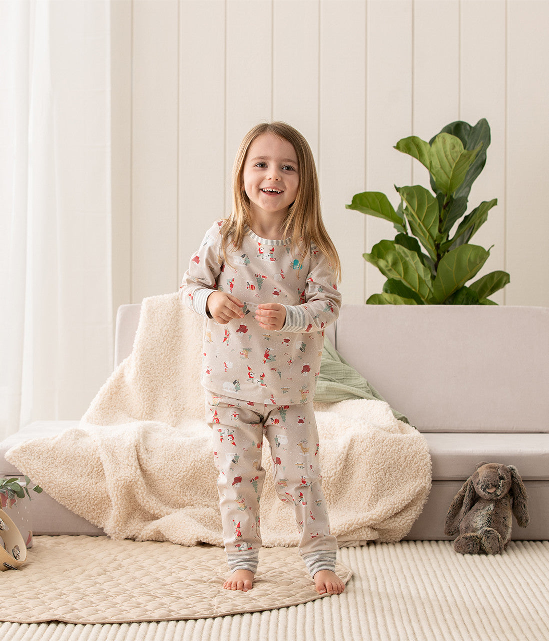 Long Sleeve Pyjamas Snow Party Beige