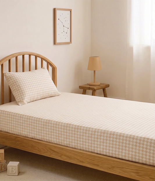 HushDry™ 2-in-1 Waterproof Fitted Single Sheet Viscose from Bamboo Tan Houndstooth