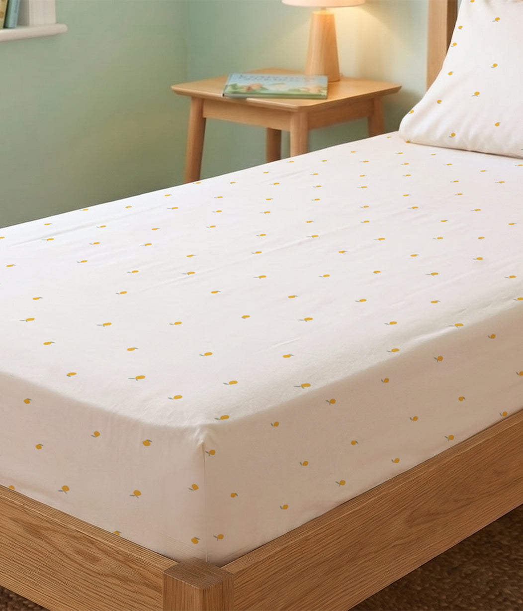 HushDry™ 2-in-1 Waterproof Fitted Single Sheet Viscose from Bamboo Cream Lemons
