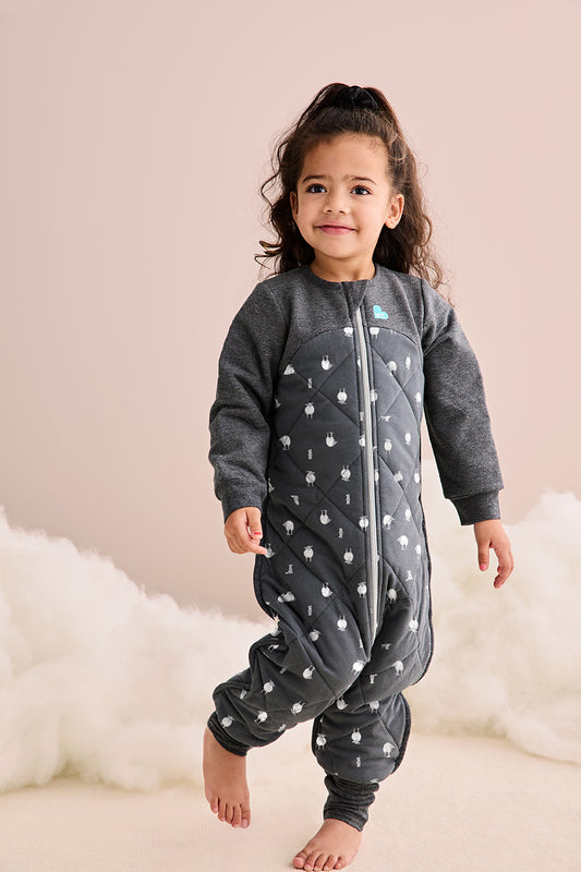 Sleep Suit Long Sleeve 2.5 TOG Organic Cotton/Merino Wool Charcoal Lamb's Best Friend