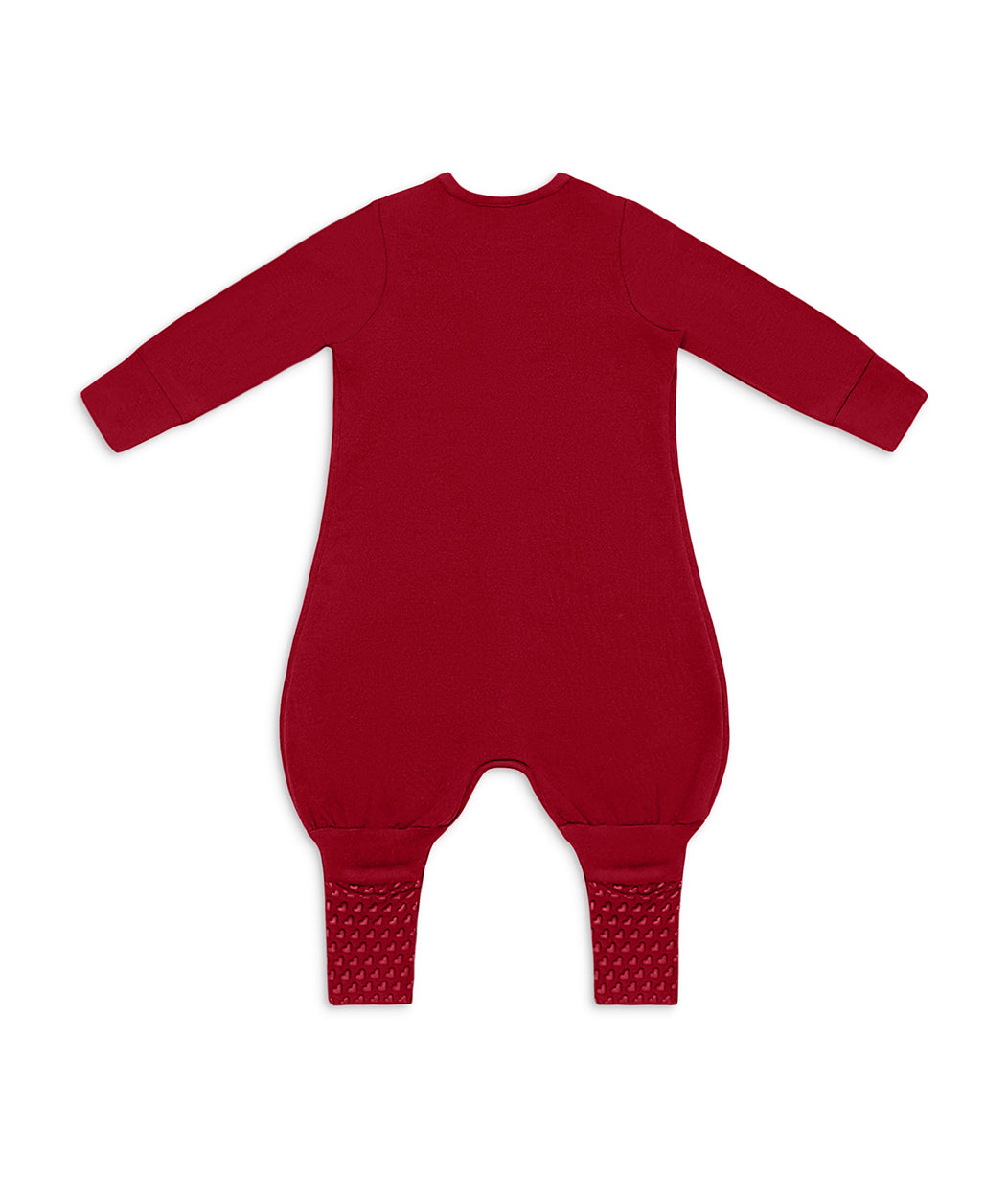 Sleep Suit Long Sleeve 1.5 TOG Cotton Fleece Maroon Hearts Embroidery