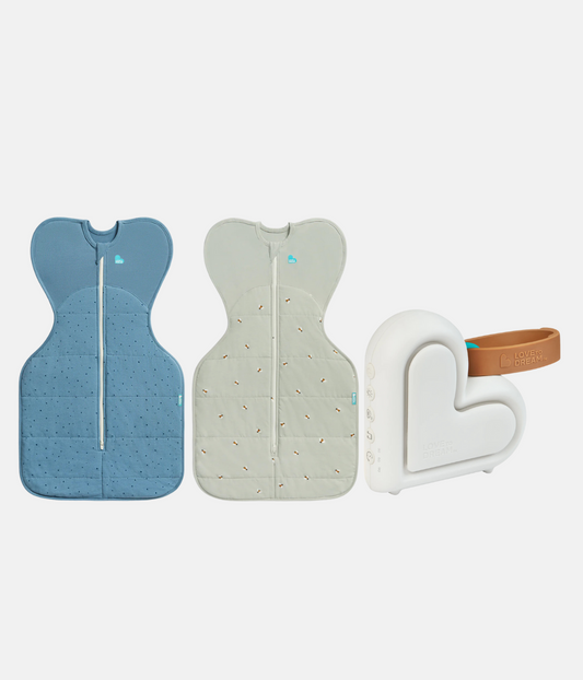 Sleep Machine Swaddle Up Starter Bundle | 2.5 TOG | Storm Blue Pebbles | Olive Bees