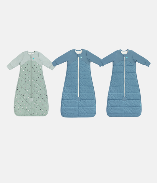 Boxing Week Sleep Bag Bundle | 2.5 TOG | Olive Lamb | Storm Blue Pebble 2