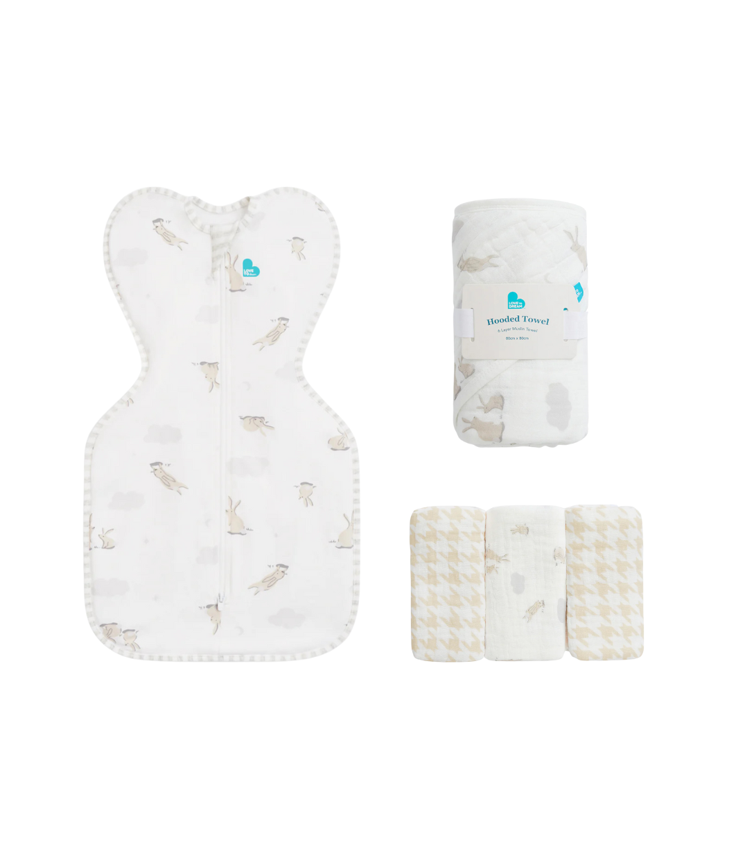 Newborn Gift Bundle | Swaddle Up, Towel, Wash Cloth | Cloud Bunnies