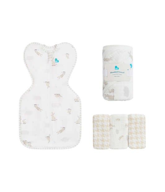 Newborn Gift Bundle | Swaddle Up, Towel, Wash Cloth | Cloud Bunnies