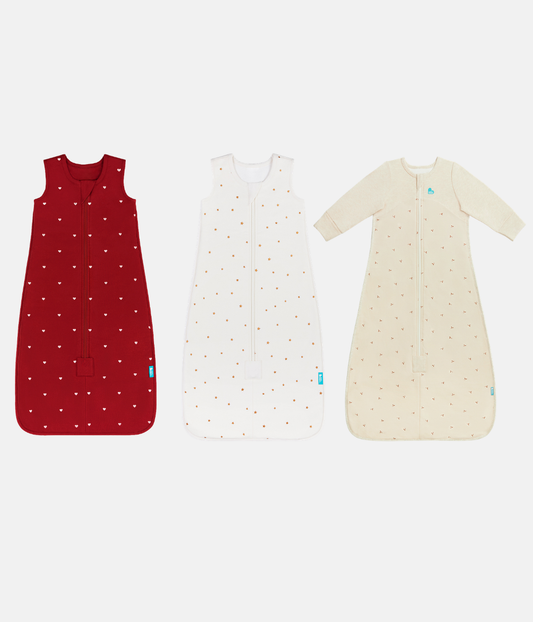 Sleep Bag Bundle | 1.5 TOG | Maroon Hearts | Buff Twinkle | Oatmeal