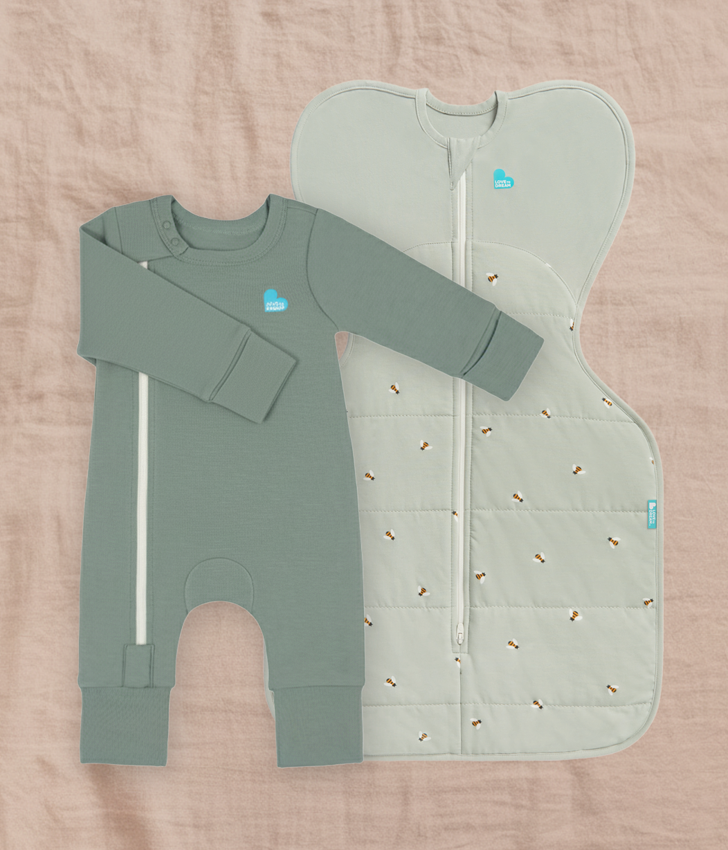 Swaddle Up & Romper Bundle | 2.5 TOG | Olive Bees | Deep Olive