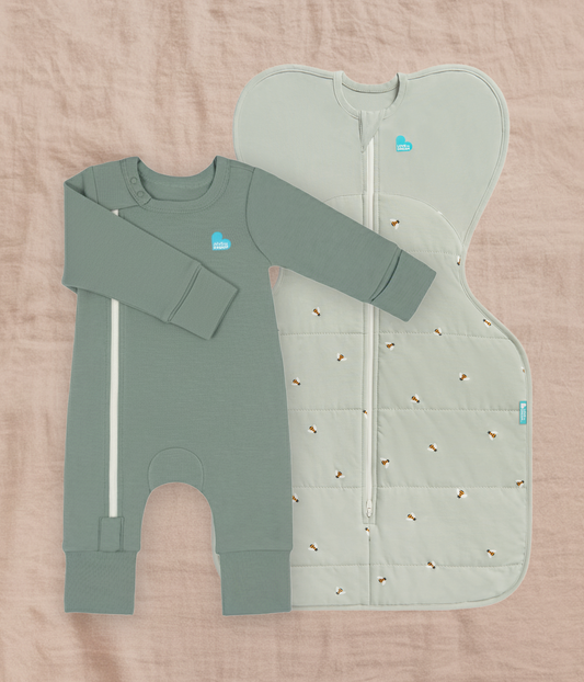 Swaddle Up & Romper Bundle | 2.5 TOG | Olive Bees | Deep Olive