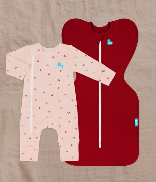 Swaddle Up & Romper Bundle | 1.0 TOG | Bamboo | Maroon | Blush Cherries