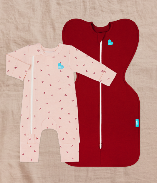 Swaddle Up & Romper Bundle | 1.0 TOG | Bamboo | Maroon | Blush Cherries