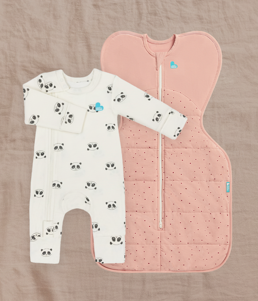 Swaddle Up & Romper Bundle | 2.5 TOG | Rose Pebbles | Cream Sleep Pandas