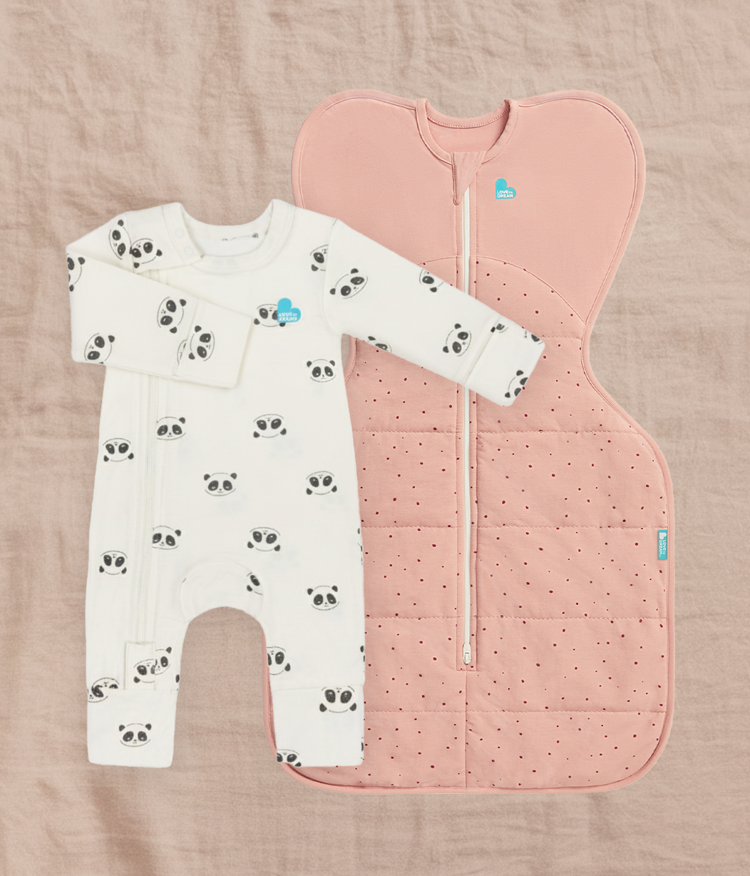 Swaddle Up & Romper Bundle | 2.5 TOG | Rose Pebbles | Cream Sleep Pandas